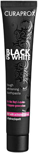 CURAPROX Black is White Zahnpasta für weiße Zähne, Zahnaufhellung mit schwarzer Zahnpasta aus Aktivkohle der Kokosnuss, whitening toothpaste, 1 x 90 ml