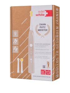 edelwhite Schallzahnbürste Zahnputzmeister Hydrodynamisch aktiv mit 3 Putzfunktionen, Reisesperre und Memoryfunktion in umweltfreundlicher Verpackung, inkl. 3 Spezial Bürstenköpfe und ÖKOFILZTASCHE GRATIS