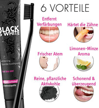 Laden Sie das Bild in den Galerie-Viewer, CURAPROX Black is White Zahnpasta für weiße Zähne, Zahnaufhellung mit schwarzer Zahnpasta aus Aktivkohle der Kokosnuss, whitening toothpaste, 1 x 90 ml